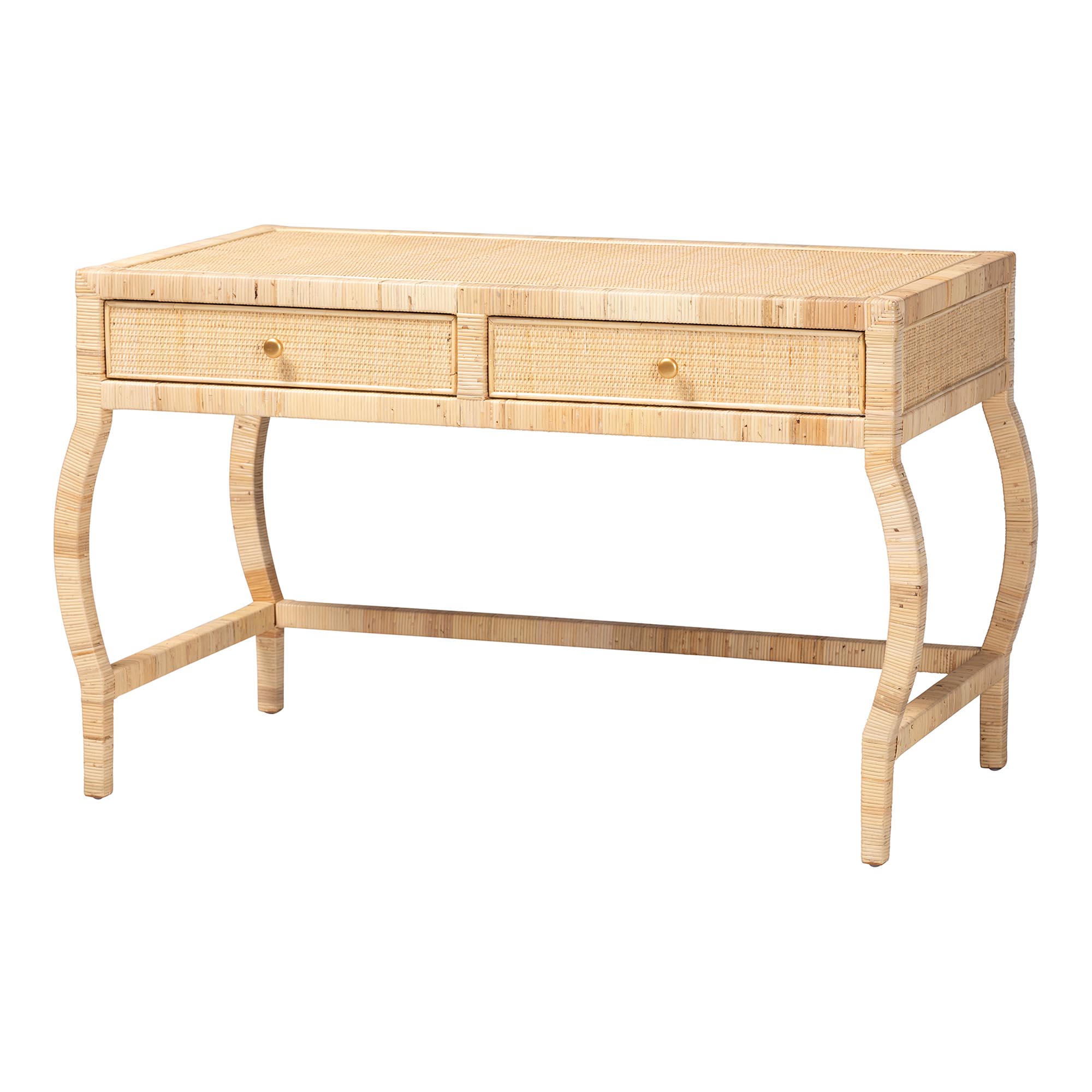 bali & pari Dalida Natural Rattan Writing Desk with Two Drawers